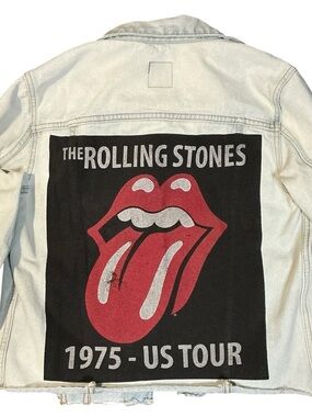 ROLLING STONES Upcycled Tee Shirt Denim Jacket Band Rocker Festival Grunge